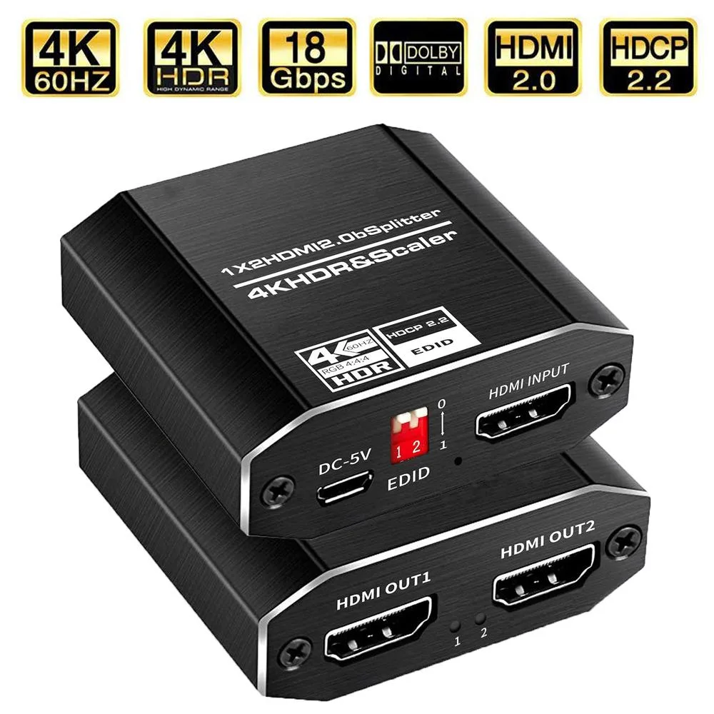 LUOM LUOM OZF12-2 1x2 HDMI Splitter 4K 60Hz 18Gbps Duplicate Mirror PS5 Roku TV Box — product photo