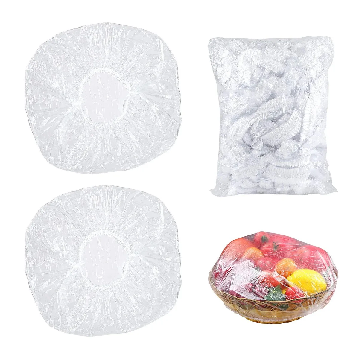 Pack of 90 clear stretchy PE bowl covers with elastic edges