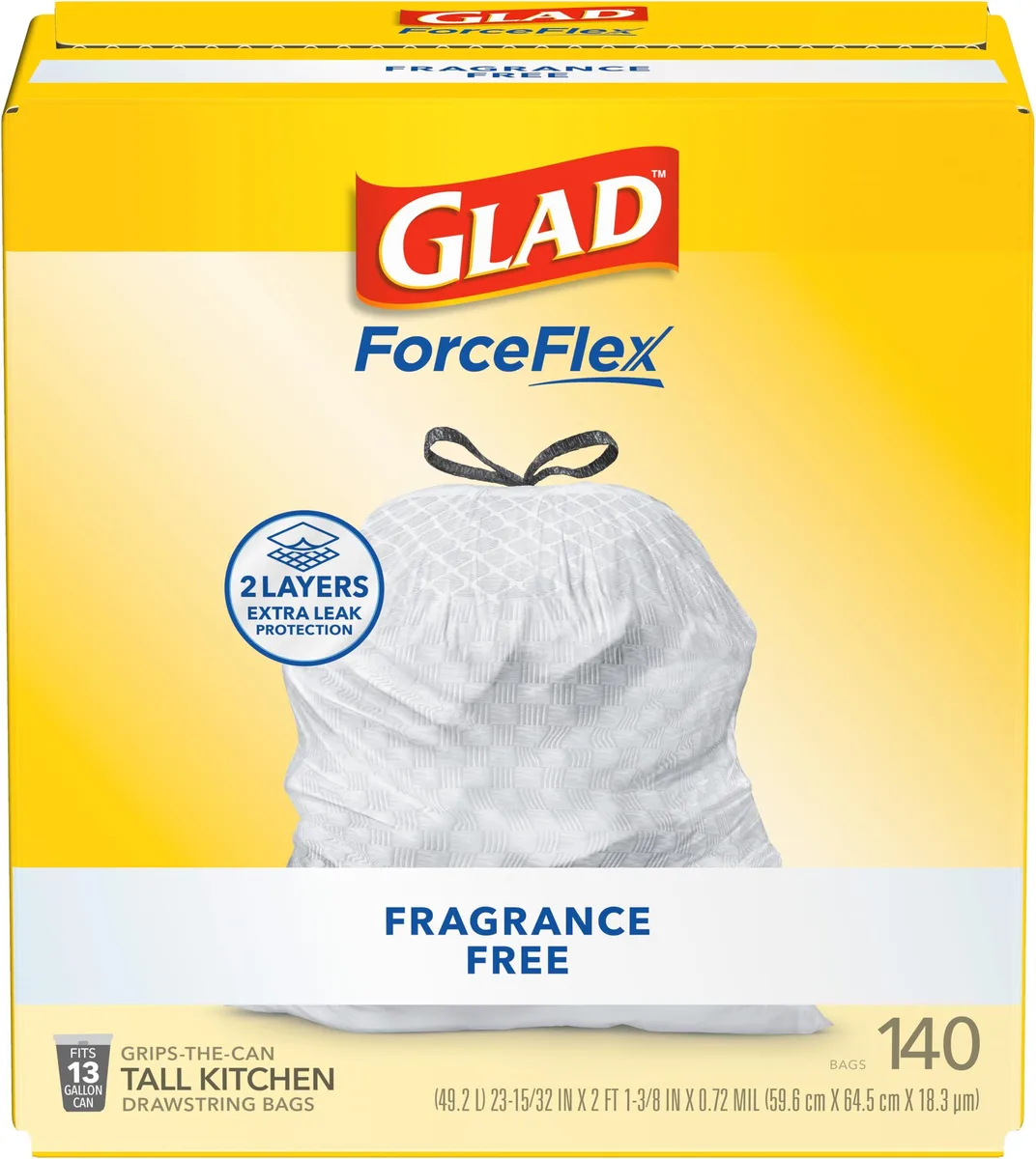 Box of 140 white 13-gallon drawstring kitchen trash bags