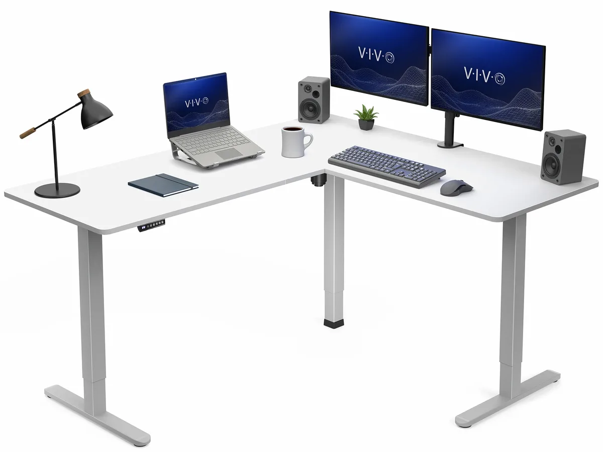 VIVO VIVO White/Gray Electric L-Shaped Corner Desk 63 x 55 in — product photo