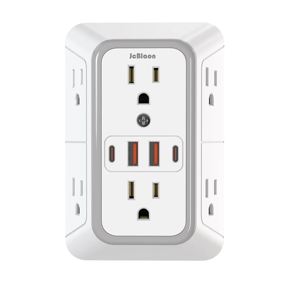 6-Outlet Surge Protector with 4 USB Ports (2 USB-C) 1050J 15A 2.15in Spacing Straight Blade Plug — product photo