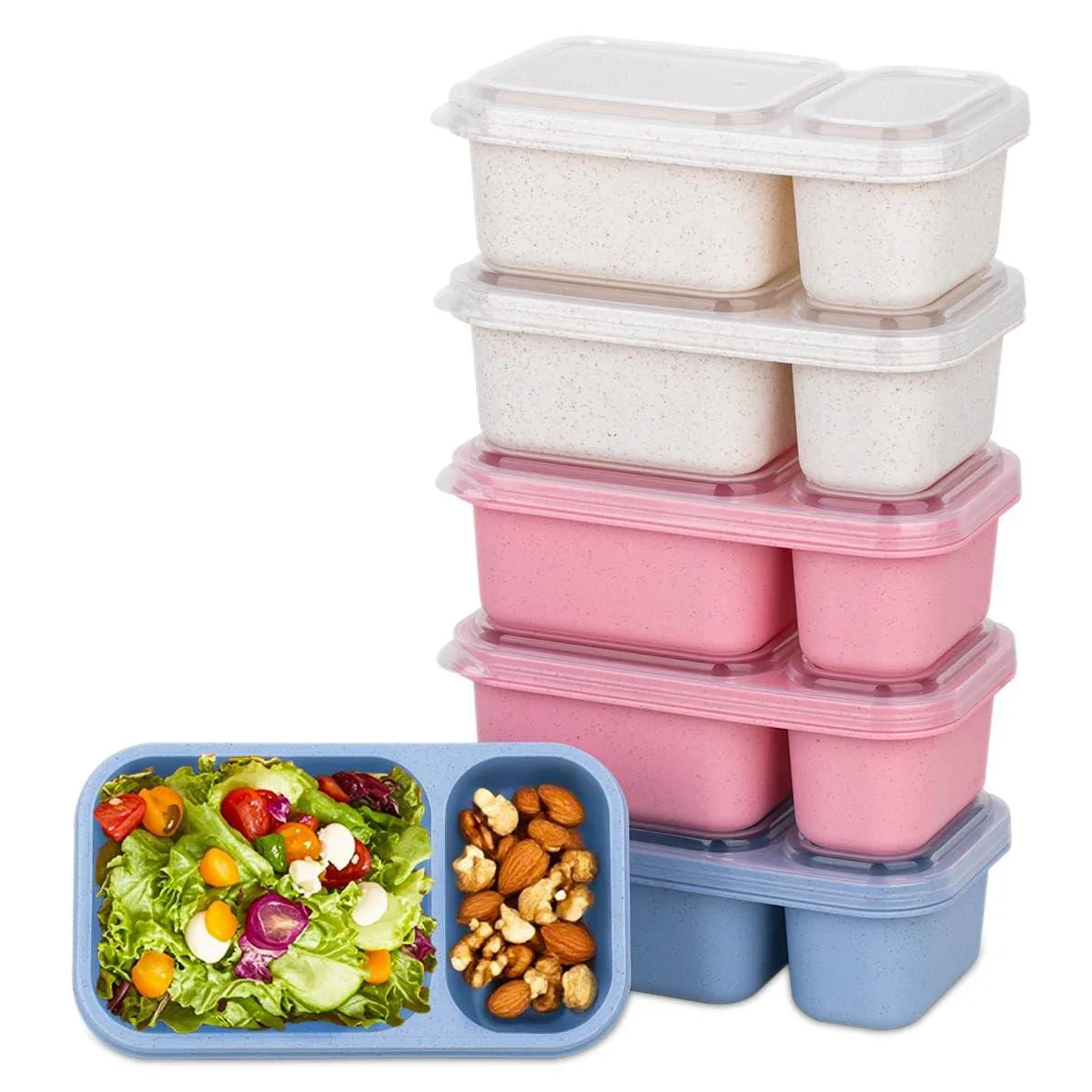 Two-compartment wheat straw snack container with lid