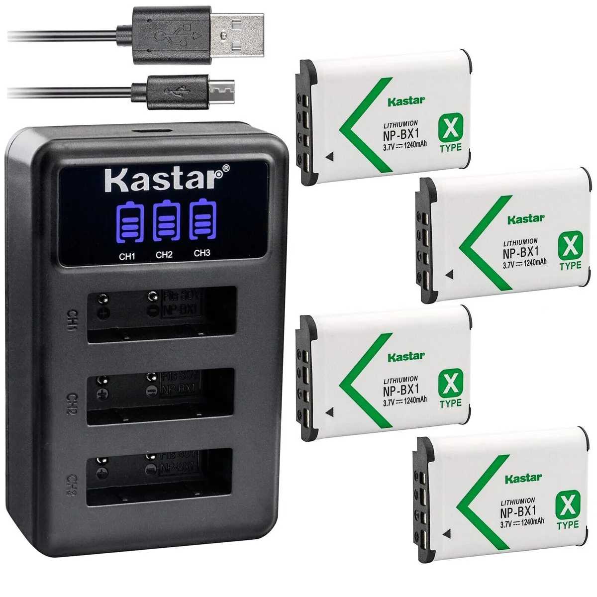 Kastar Kastar NP-BX1 4 Battery + LCD Triple USB Charger Kit — product photo
