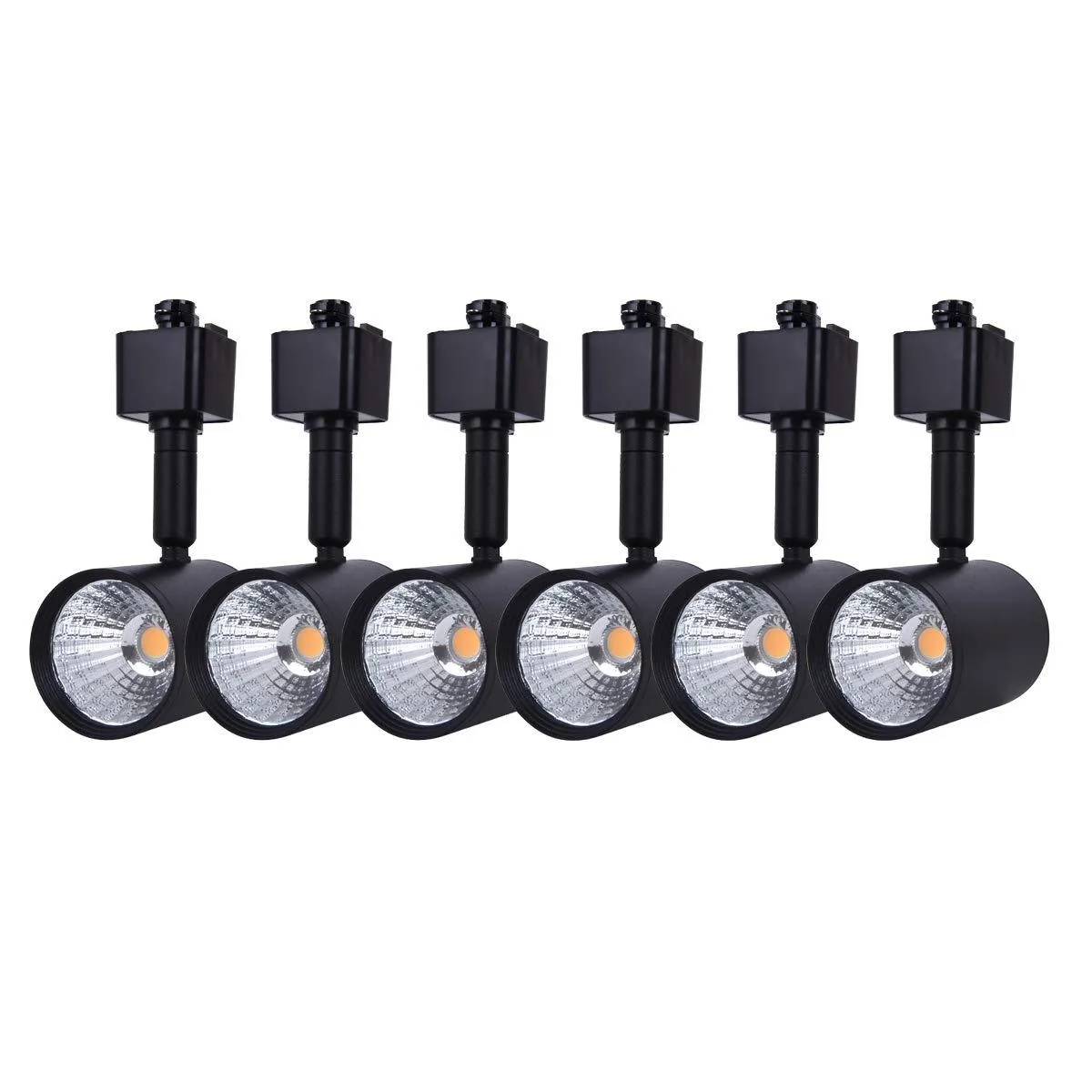 Six white LED track heads with adjustable glass lenses, rail-mounted kit