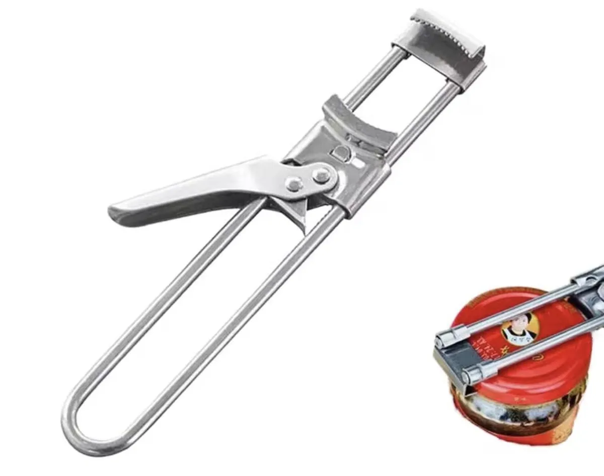 Stainless steel adjustable jar and can opener, 9 inch, ergonomic handle, serrated gripping teeth