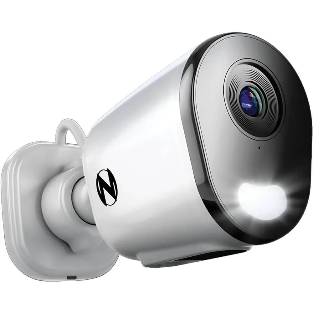 White cylindrical security camera with power cable
