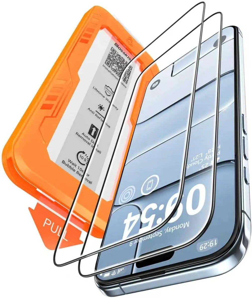 Two clear tempered glass screen protectors with black bezels for 6.5 inch iPhone 17 Air