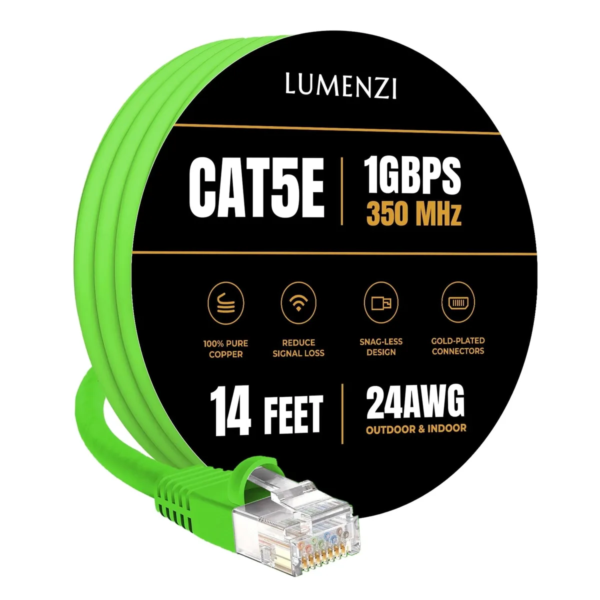 Lumenzi Lumenzi Cat 5e Ethernet Cable 14 FT Green 350 MHz — product photo