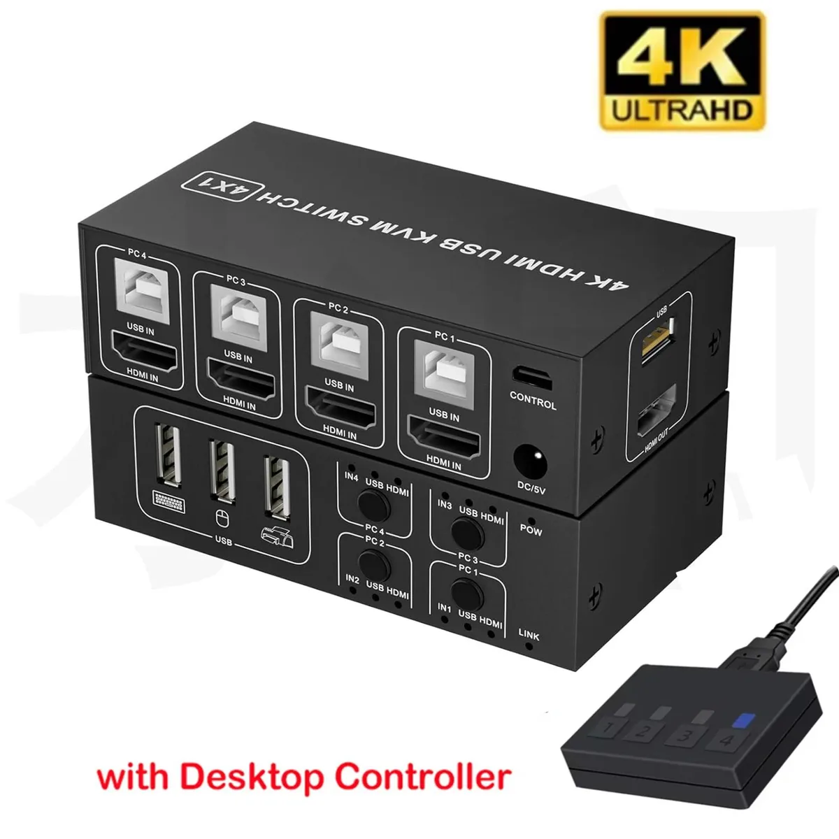 WRIARICH WRIARICH 4-Port HDMI KVM Switch 4K@60Hz 3 USB Ports Desktop Controller — product photo