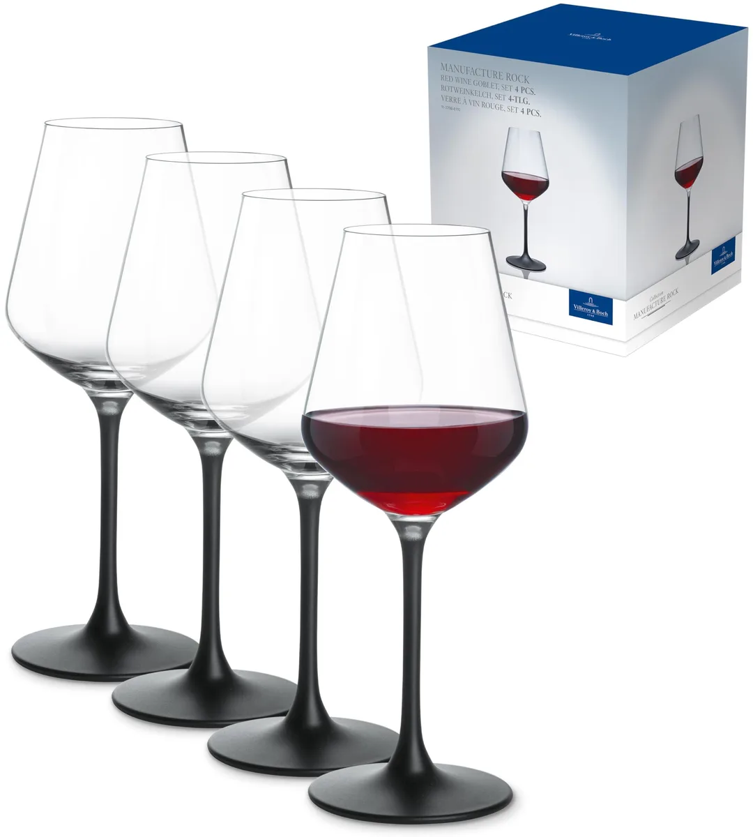  Villeroy &amp; Boch Manufacture Rock Red Wine Glasses 470 ml Black Set of 4 — product photo