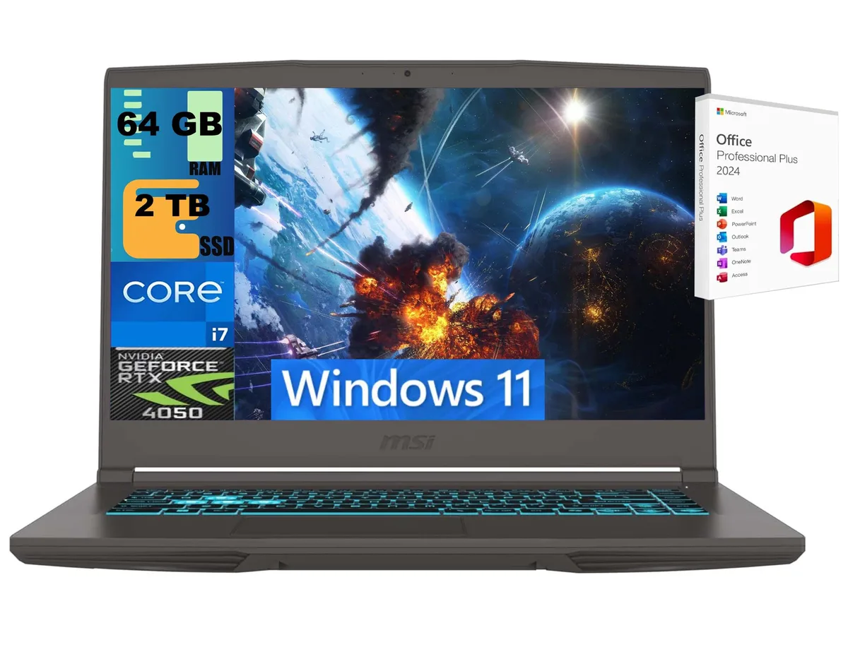 MSI MSI Thin 15 gaming laptop 15.6" FHD 144Hz i7-13620H RTX 4050 64GB 2TB — product photo