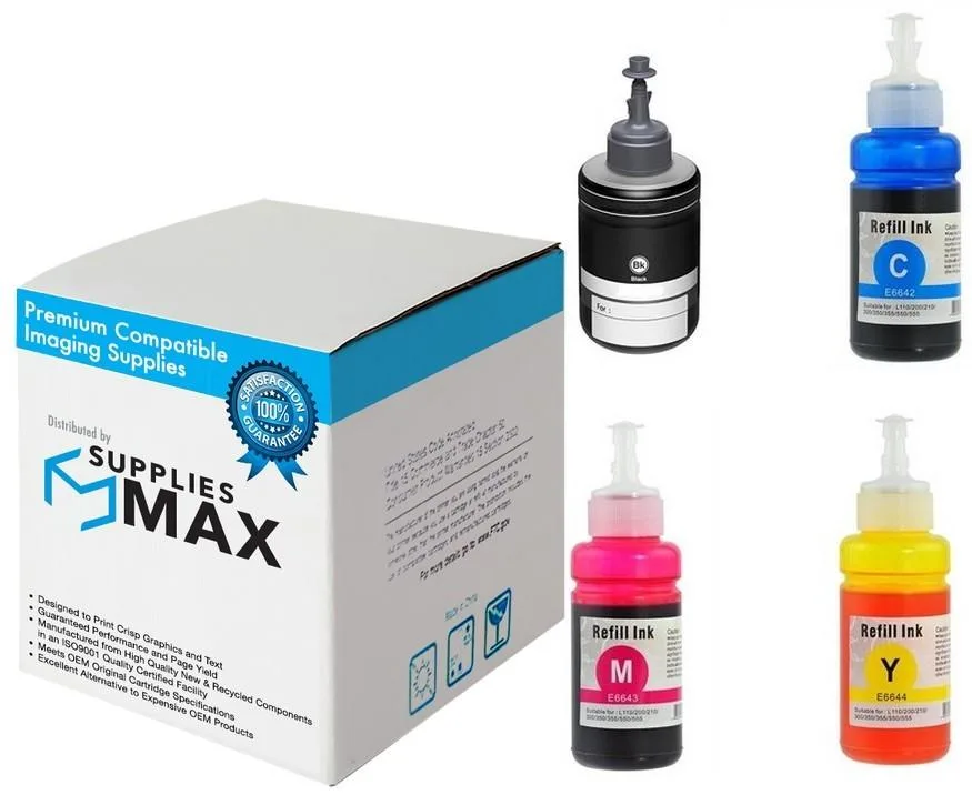 SuppliesMax SuppliesMax Epson T774120D-BCS Dye Ink Bottle Combo Pack (BK/C/M/Y) 6500 pages — product photo