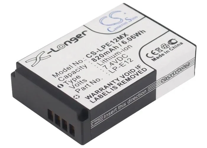 Rectangular grey camera battery with gold contacts and Canon label