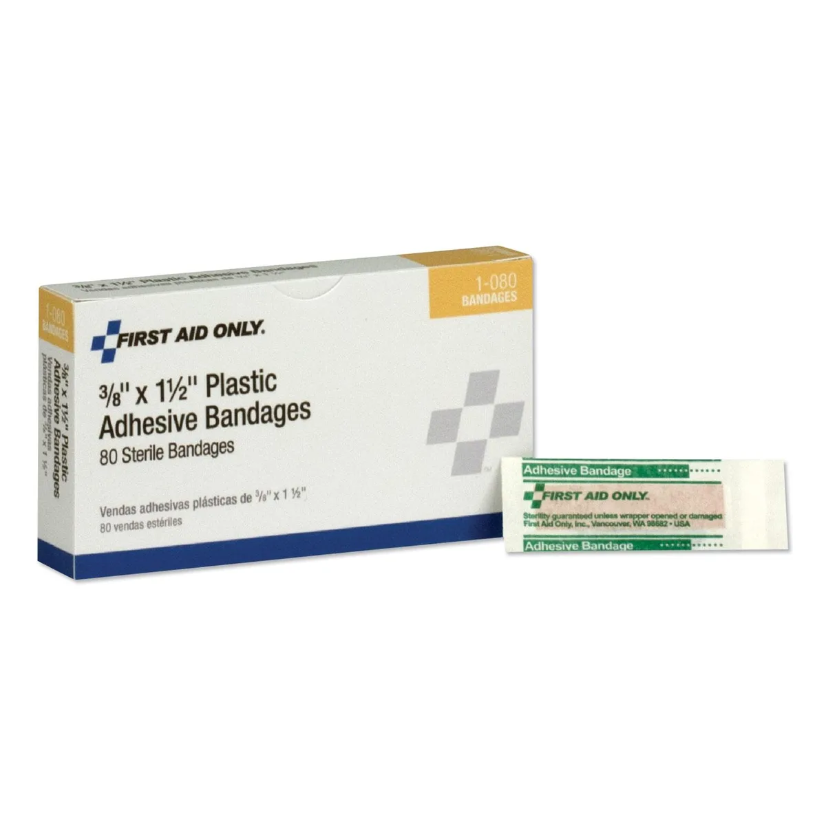 First Aid Only First Aid Only 1-080 First Aid Bandages 3/8" x 1.5" 80/Box — product photo
