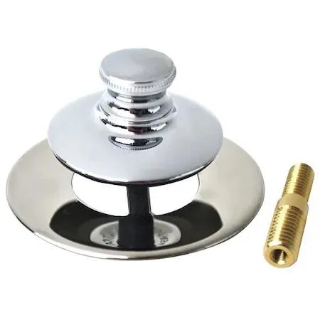 Chrome push-pull bathtub drain stopper with reversible pin adapter