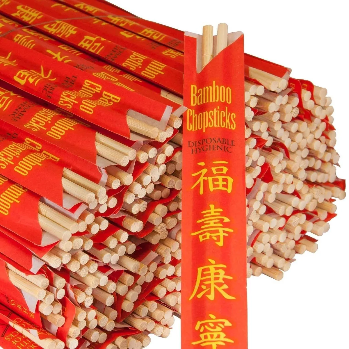 Bundle of 100 red bamboo chopsticks in a rectangular box, 9 inches long with smooth rounded ends