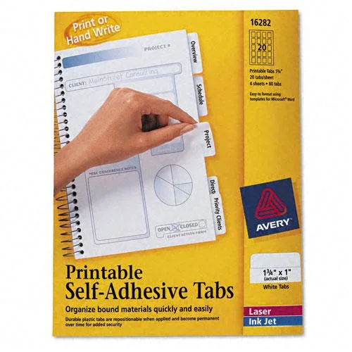 Avery Dennison Avery Dennison 16282 Printable Plastic Tabs White 1/5-Cut 80 Pack — product photo