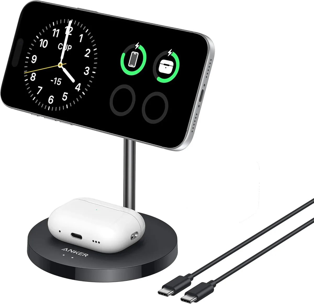 FLEANE FLEANE MagSafe Compatible MagGo 2-in-1 Wireless Charger Stand Qi2 15W Black No Adapter — product photo