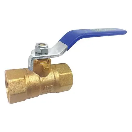 Brass inline ball valve with threaded ends and lever handle