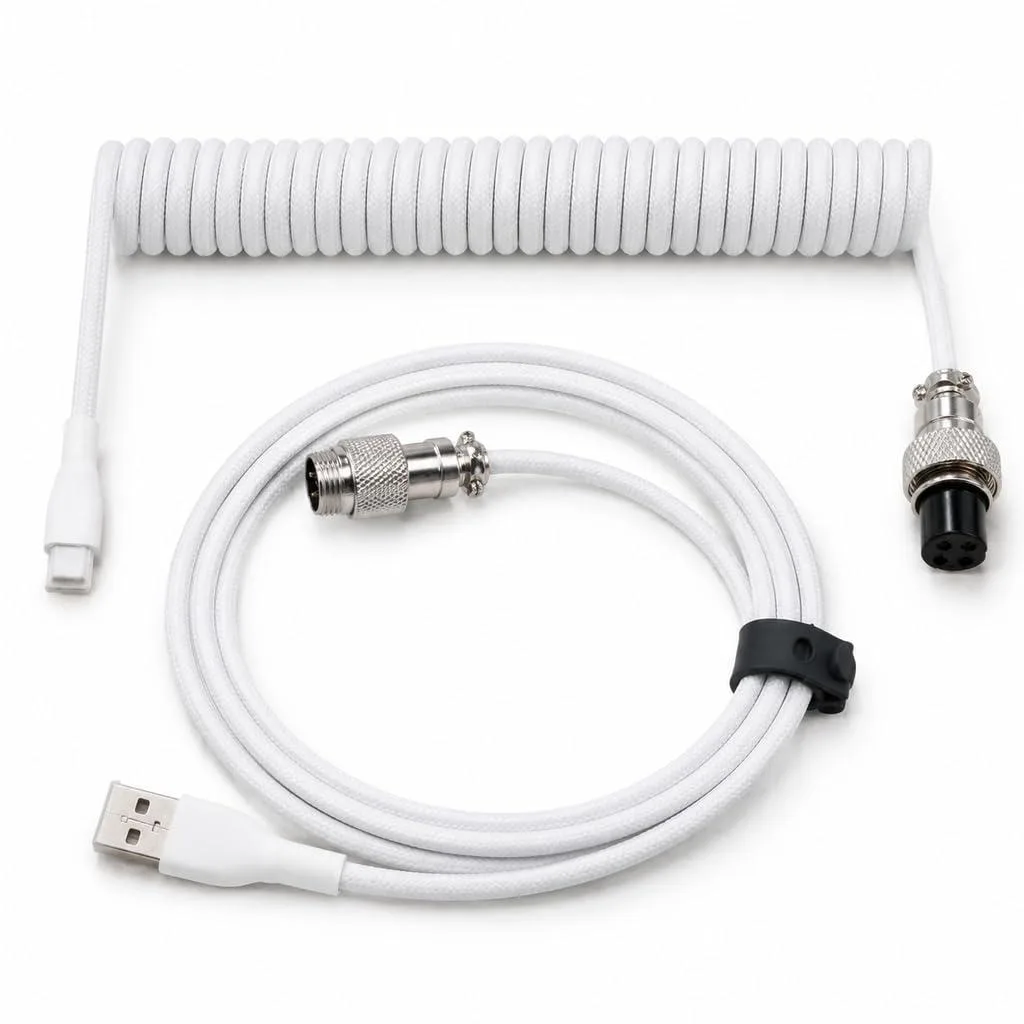  Hiiooweiyi Coiled Keyboard Cable USB-C to USB-A White 1.5m 16mm coil 1.2m straight 5.9in coiled — product photo