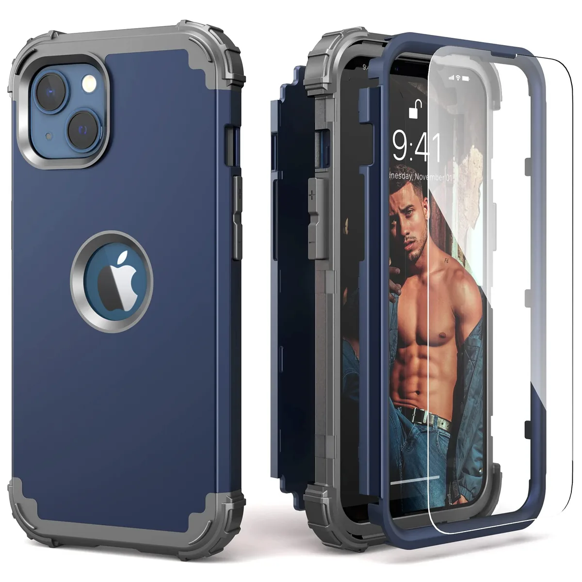  IDweel Hybrid Shockproof Case &amp; Screen Protector for iPhone 13/14 6.1" Blue — product photo
