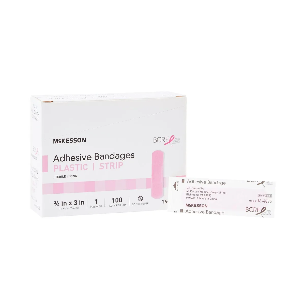 Pink fabric adhesive bandages in a box, 100 count