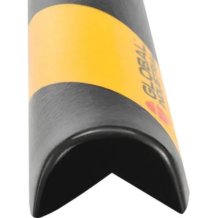 Yellow and black 90-degree corner bumper guard with adhesive strips and protective foil cover