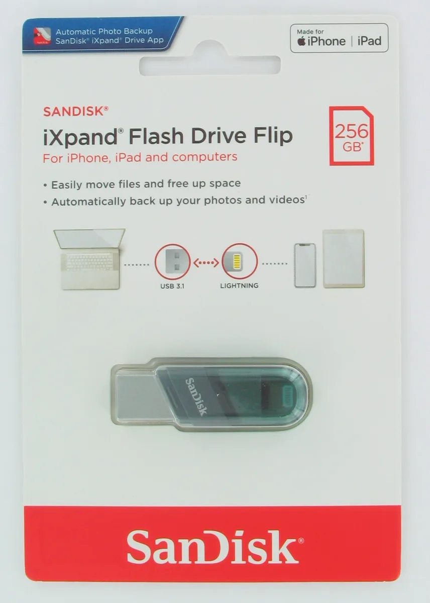 SanDisk SanDisk iXpand Flash Drive Flip 256GB USB 3.1 Lightning Silver/Blue — product photo