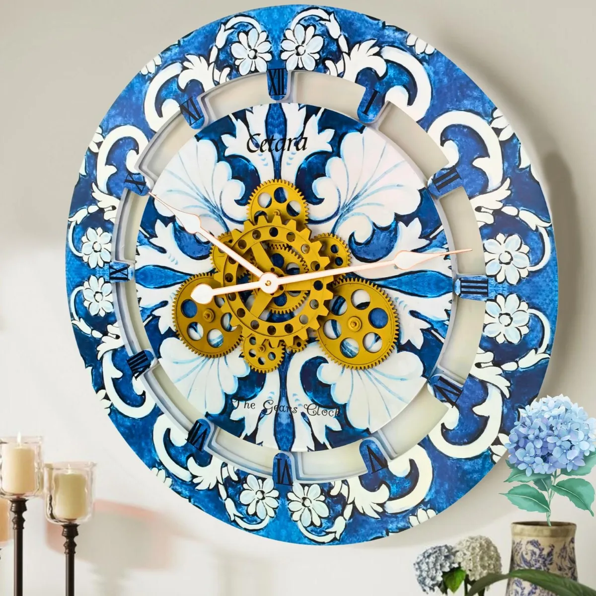 The Gears Clock The Gears Clock Italy Line 24 inch Round Wall Clock with Moving Gears Cetara — product photo