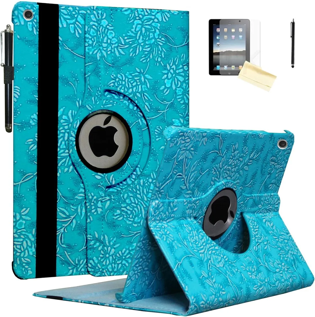 Textured synthetic leather folio case with embossed flower pattern for 10.2 inch iPad