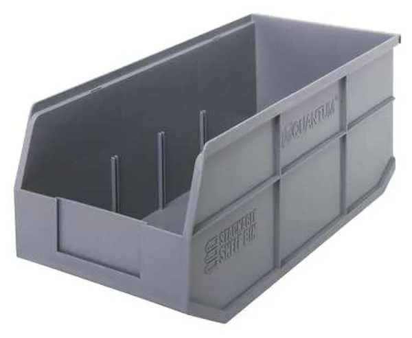 Gray polypropylene shelf bin 18 by 8-1/4 by 7 inches