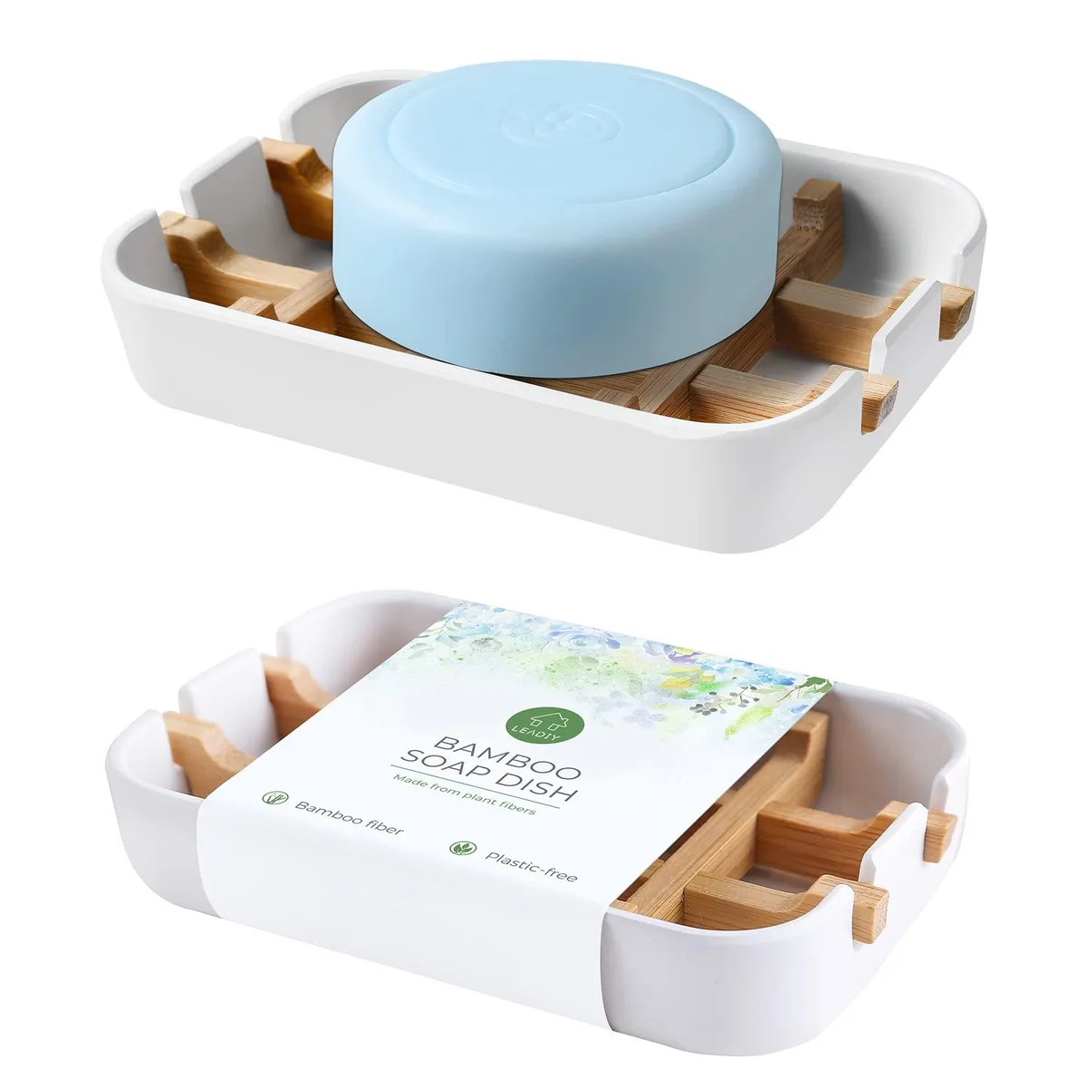  Leadiy Bamboo Soap Dish 2 Pack White .41in Drain — product photo