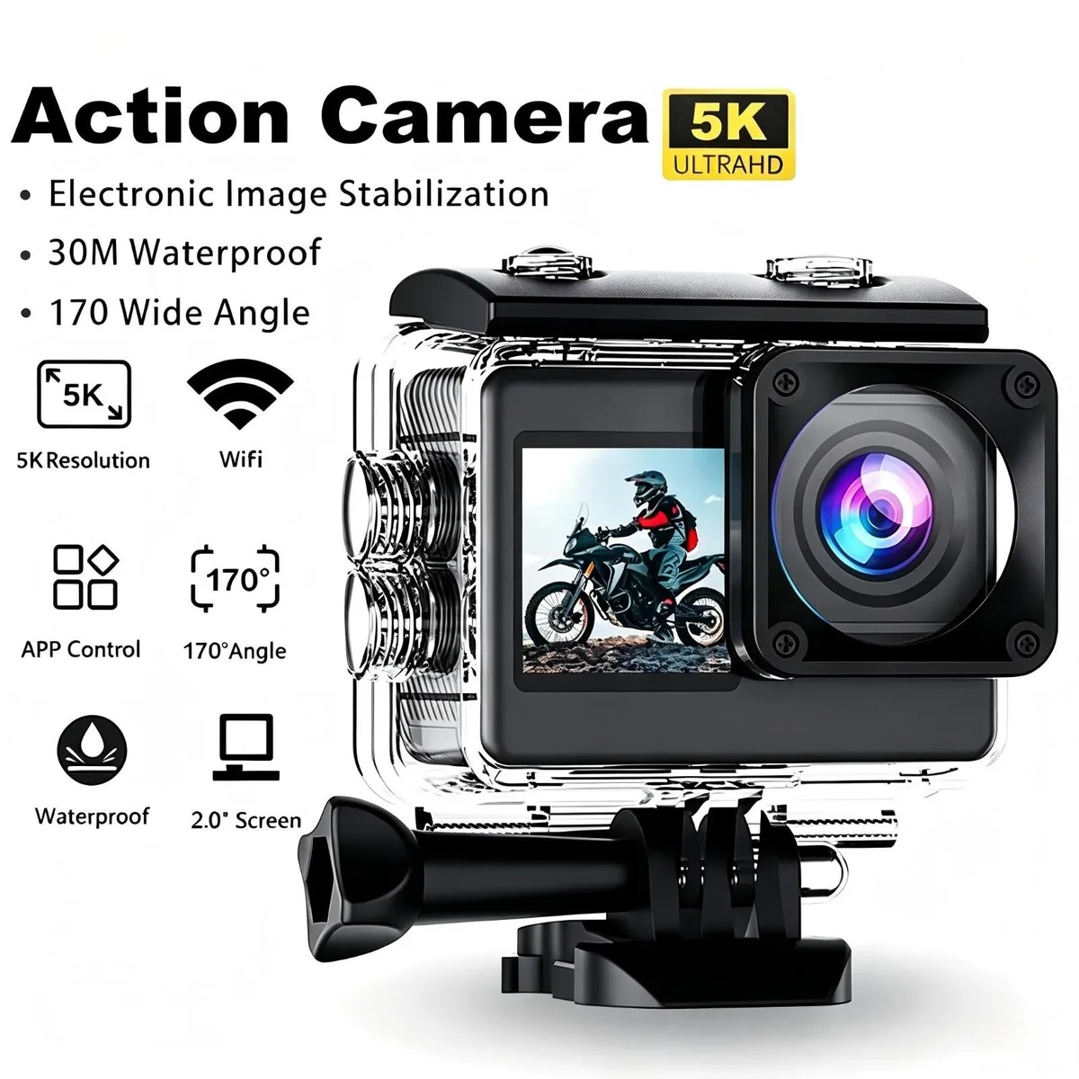  Leinlume Action Camera 5K 60FPS 30M Waterproof Dual Screen — product photo