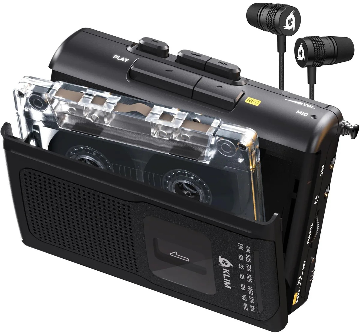  KLIM K8 Cassette Player with F1 Headphones Black — product photo