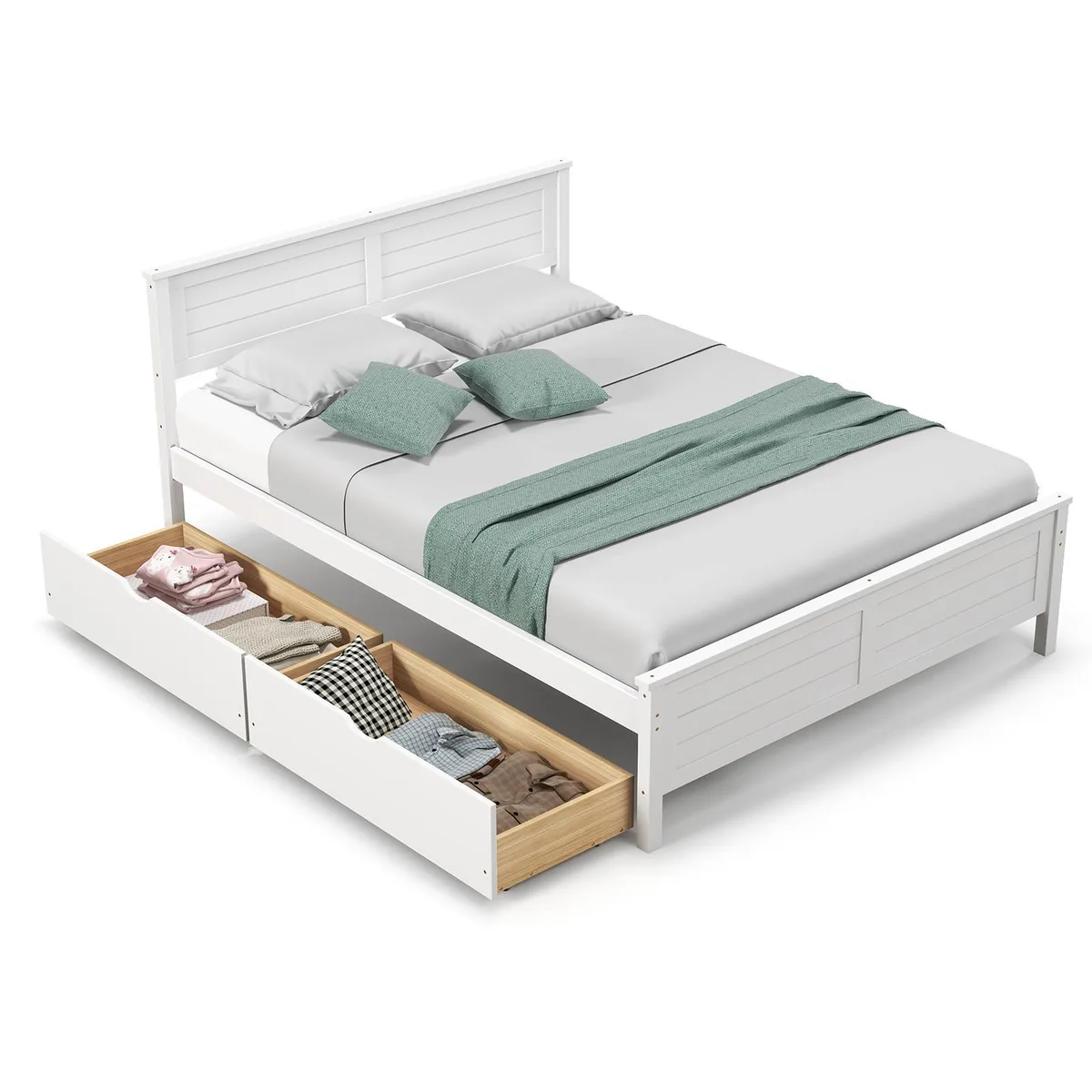 SlickBlue SlickBlue Full Bed Frame with Drawers Solid Wood Headboard White 58x80x36.5" 83 lbs 352 lbs — product photo