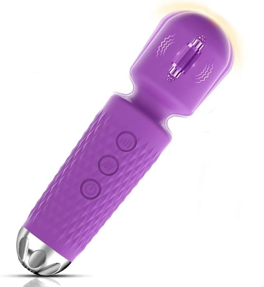 Purple handheld mini massager, smooth cylindrical shape, Type-C port visible