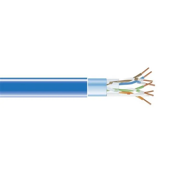 Blue Cat5e shielded bulk cable reel, solid conductors, 1000 ft
