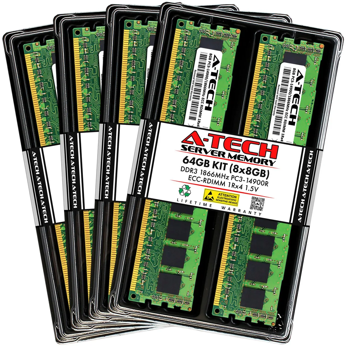 A-Tech A-Tech 64GB (8x8GB) DDR3 1866 PC3-14900R ECC RDIMM 1Rx4 1.5V 240-Pin Server RAM — product photo