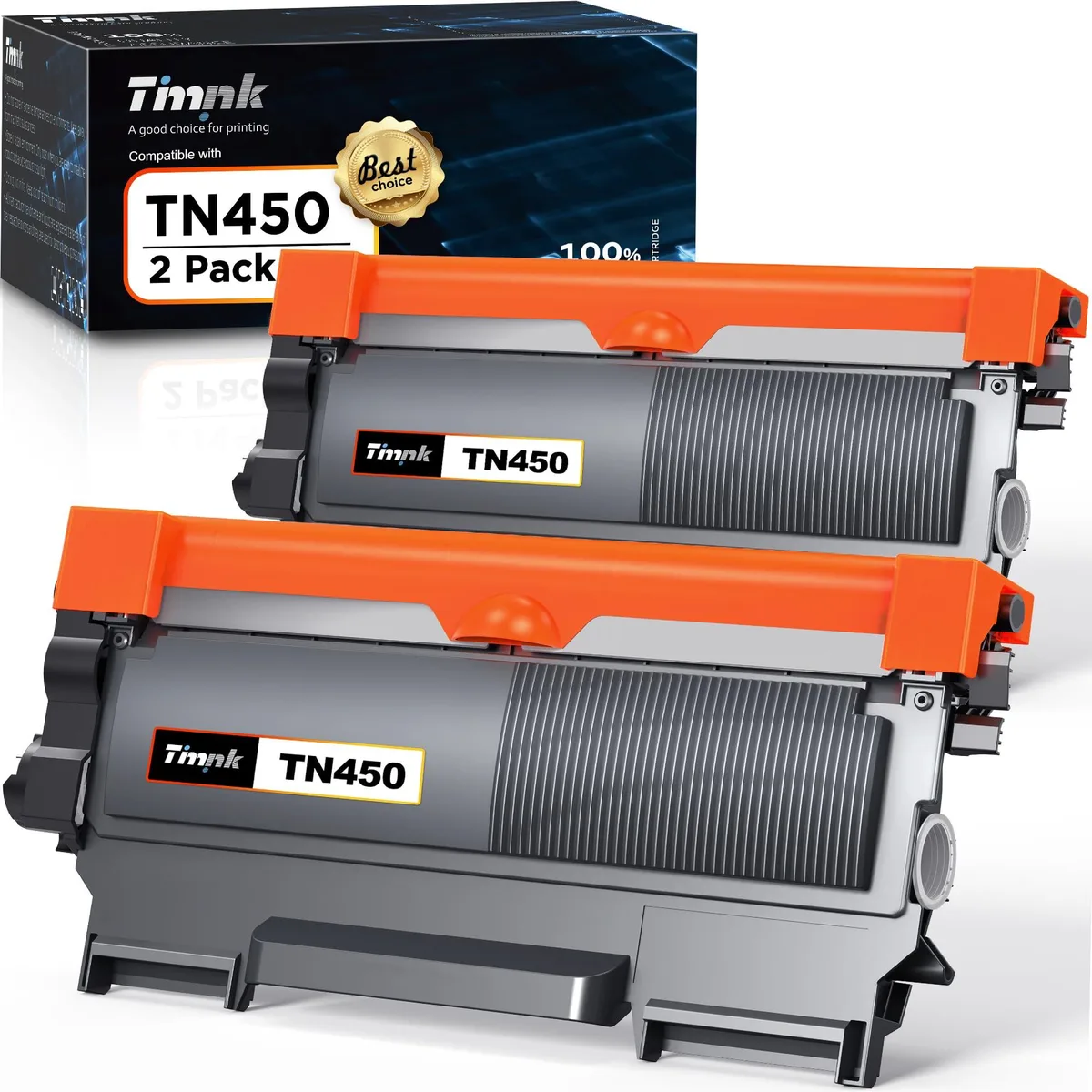 Two black toner cartridges in a sealed box