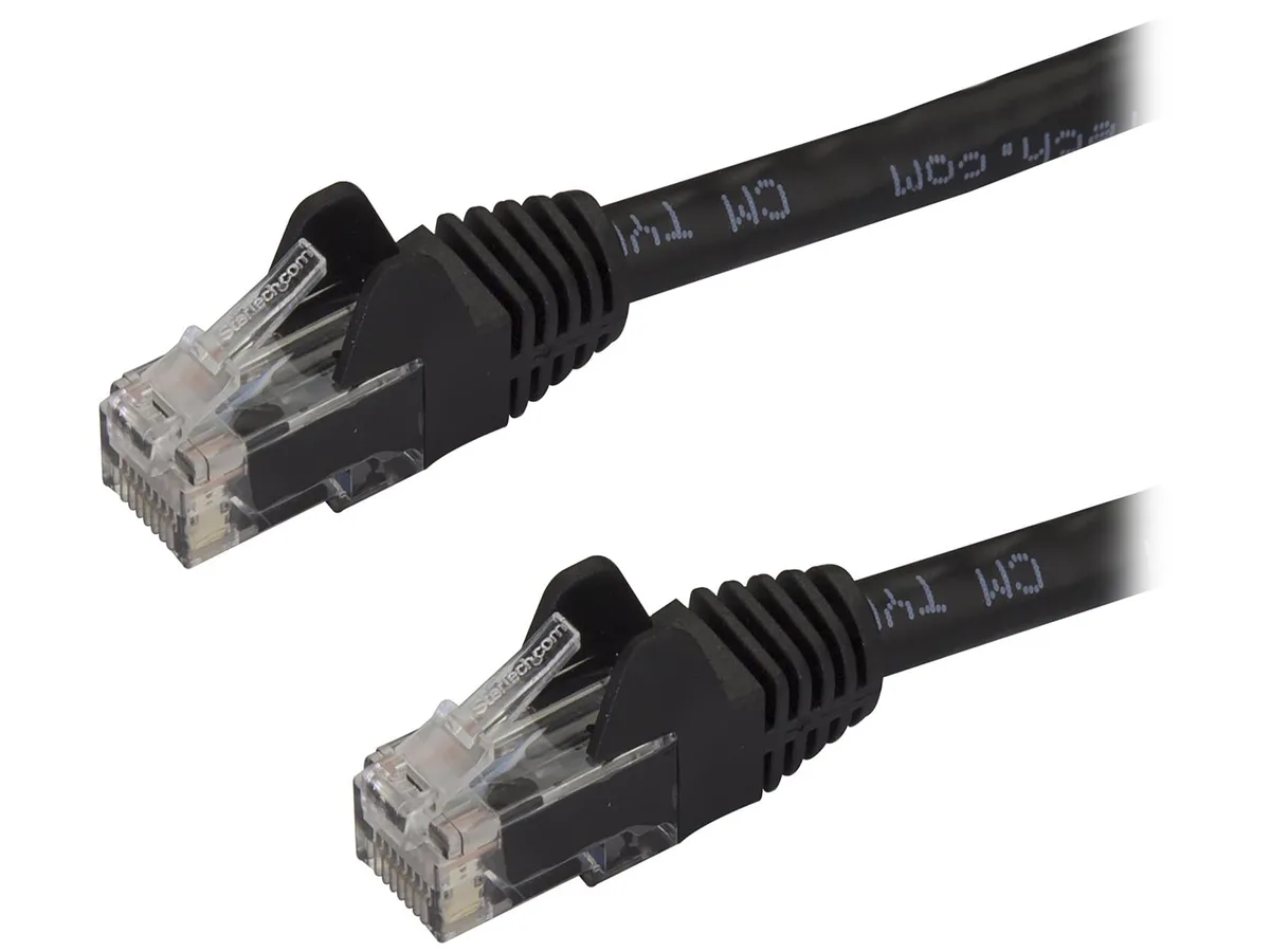 Black 3 ft Cat6 patch cable with RJ45 connectors on both ends