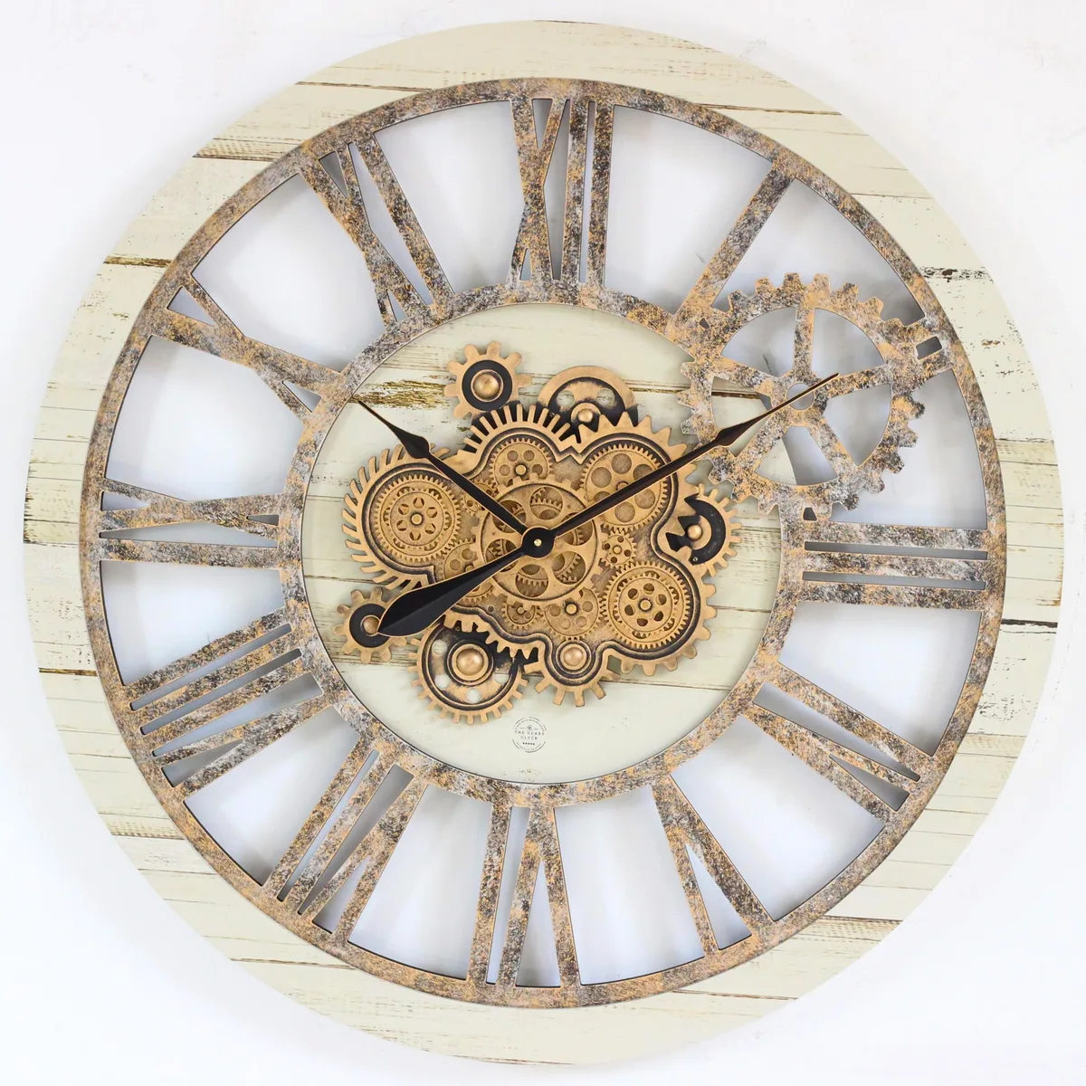 The Gears Clock The Gears Clock AMERICA 24 Inch Round Desert Beige Moving Gear Clock — product photo