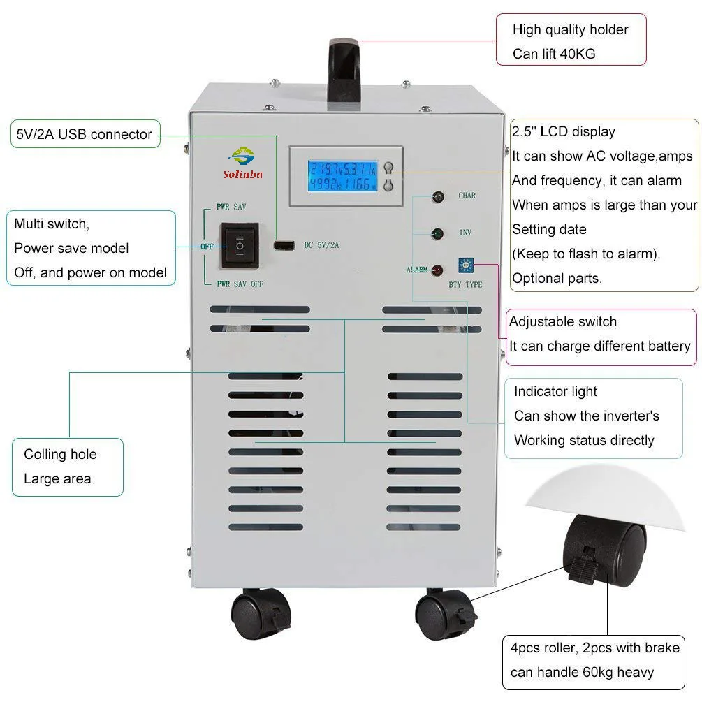 Solinba Inverter Solinba Inverter 3000W 9000W Peak Pure Sine Wave Power Inverter 48V DC 115V AC 80A Charger UPS — product photo