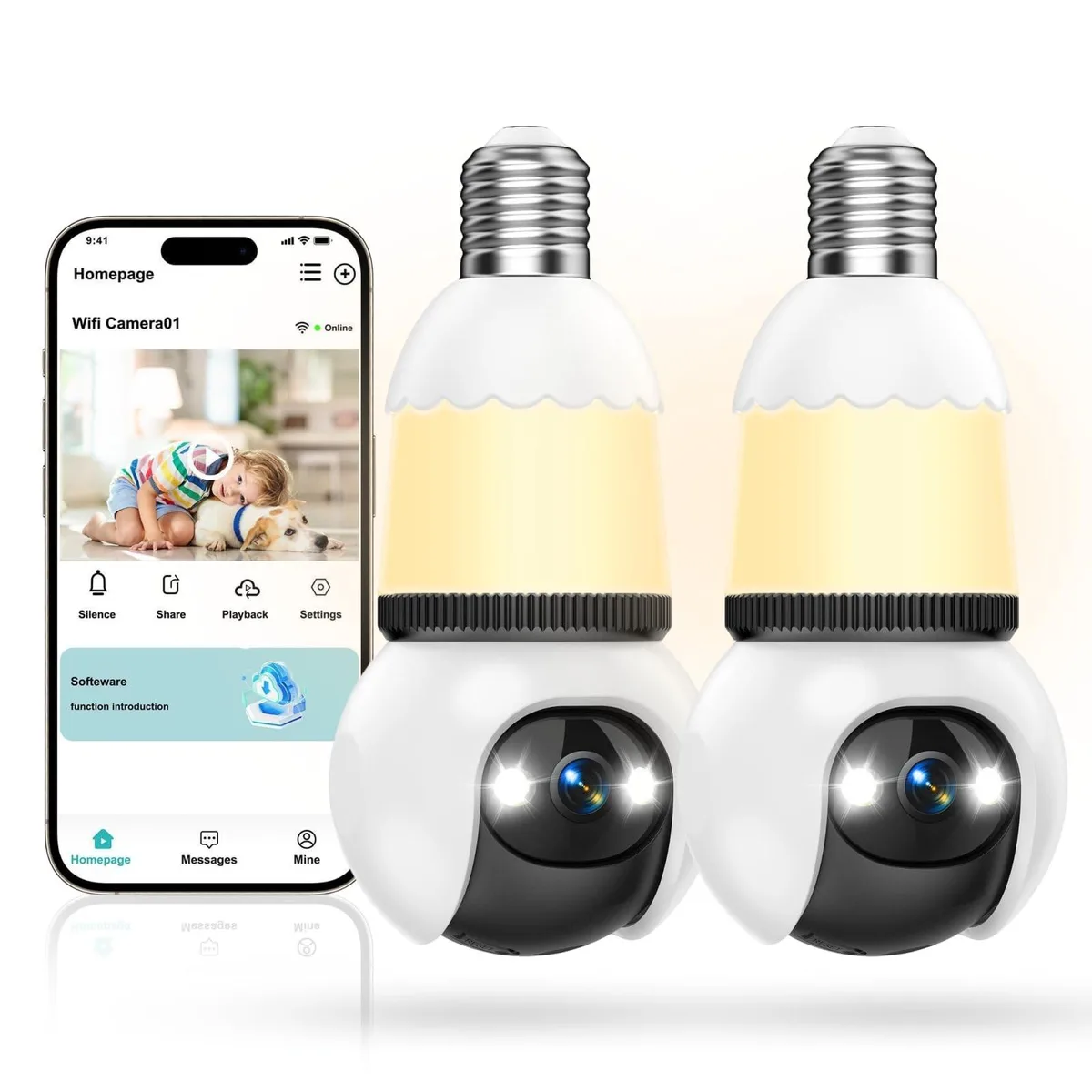 China Bks China Bks 2 Pack Light Bulb Wireless Surveillance 2K Dual Band 355° Pan 90° Tilt E26 E27 — product photo