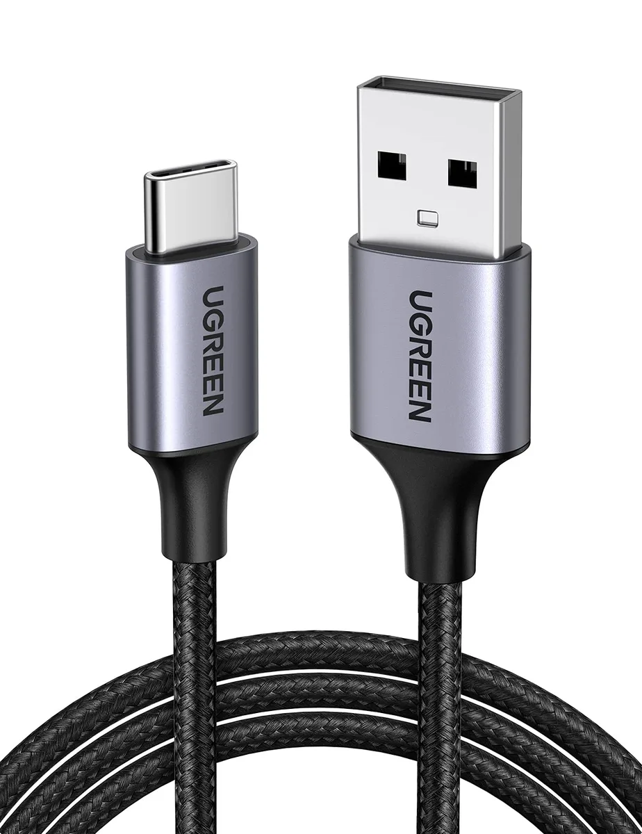 Black nylon-braided USB-A to USB-C cable, 3.3ft, aluminium connectors