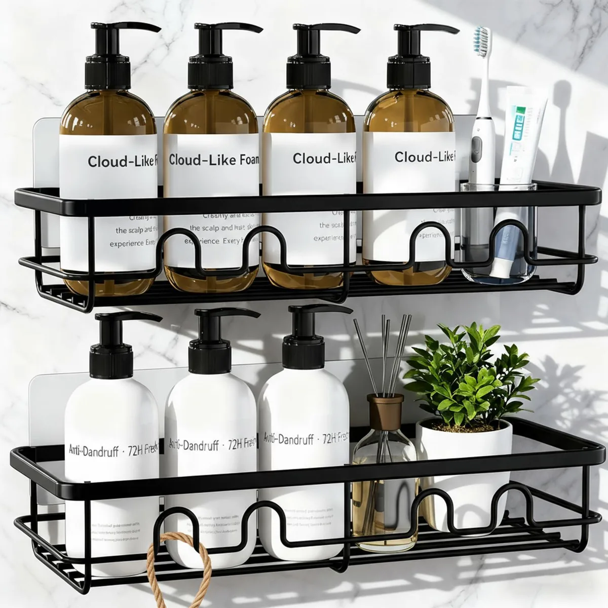  Dimyno Adhesive Shower Caddy 2 Pack Black 4.6x11.42x2.28in — product photo