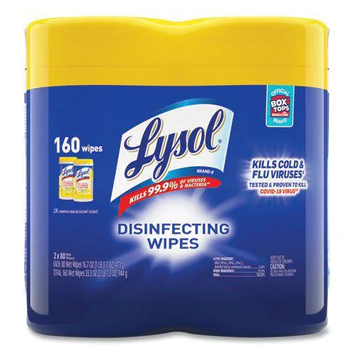 Reckitt Benckiser Reckitt Benckiser 80296 Lysol Disinfecting Wipes Lemon Lime Blossom 80 count 2 pack cleaning — product photo