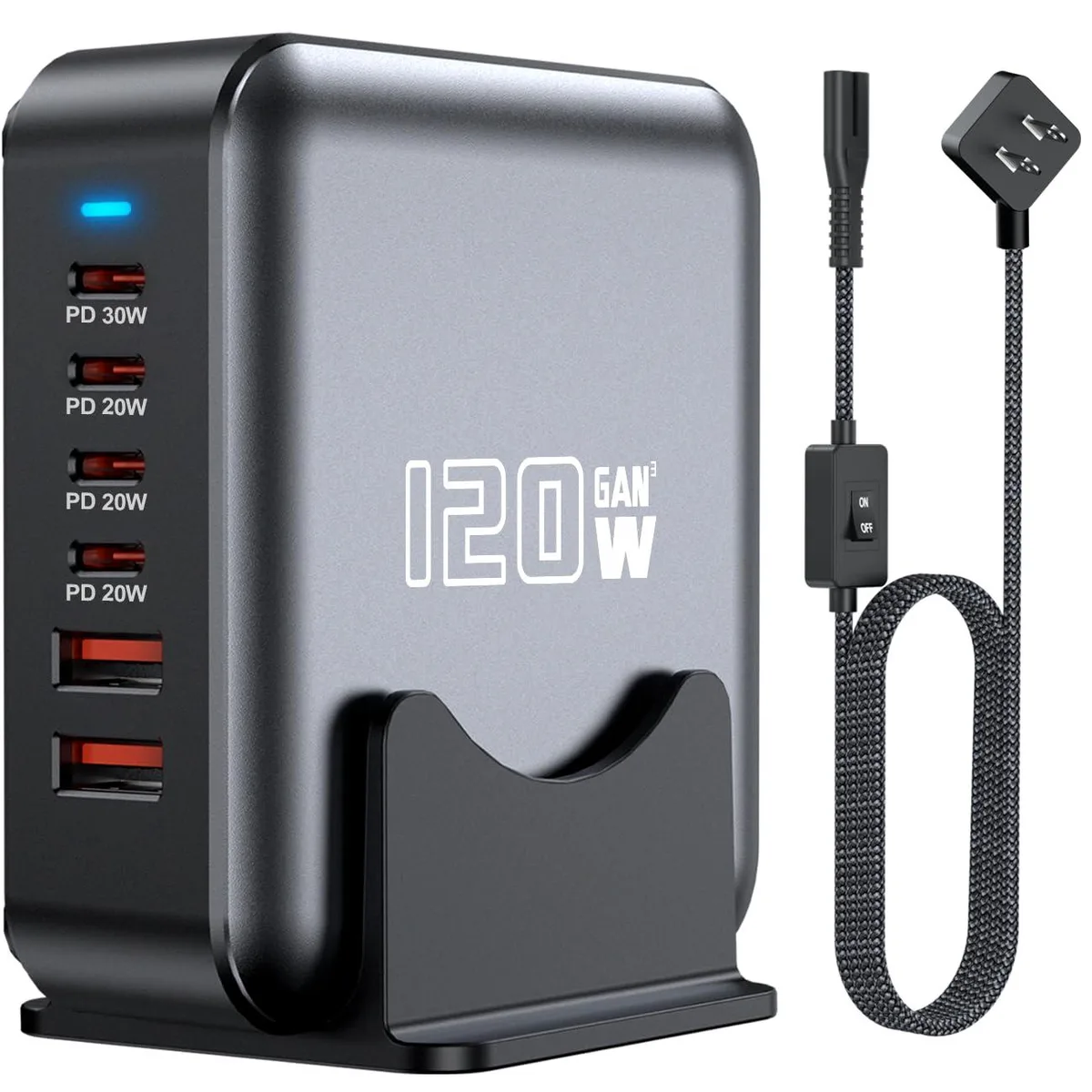  Yaglow ZETX200W-U 120W 6-Port USB Charger Black — product photo