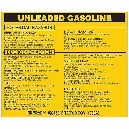 Pack of 25 rectangular yellow vinyl chemical labels with black text