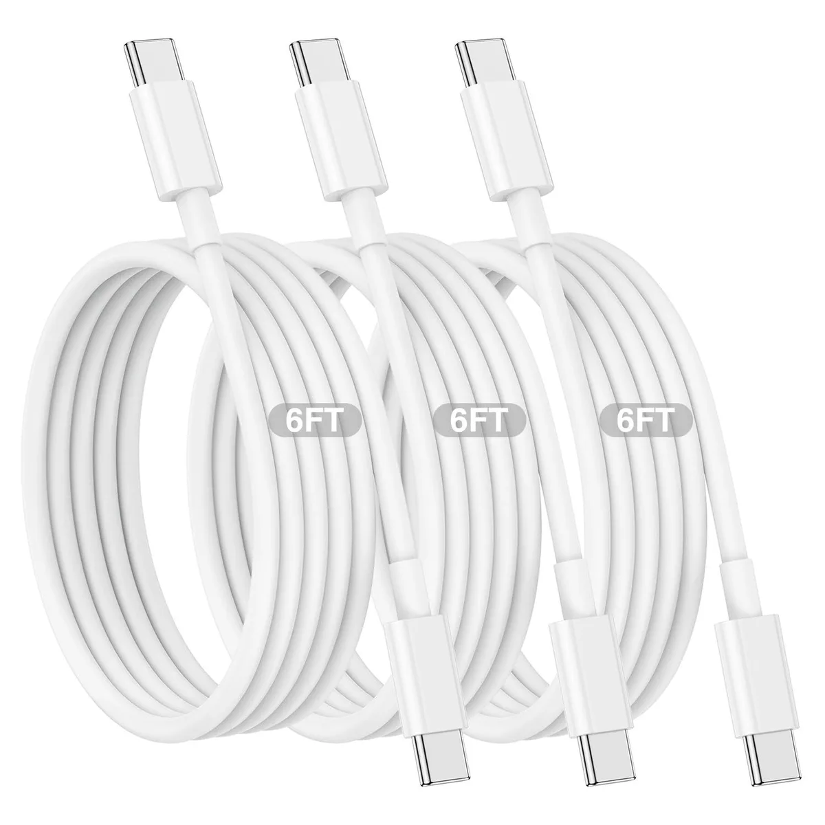  QOQHO Samsung Gala 3-Pack USB-C to USB-C 6FT 60W Black — product photo