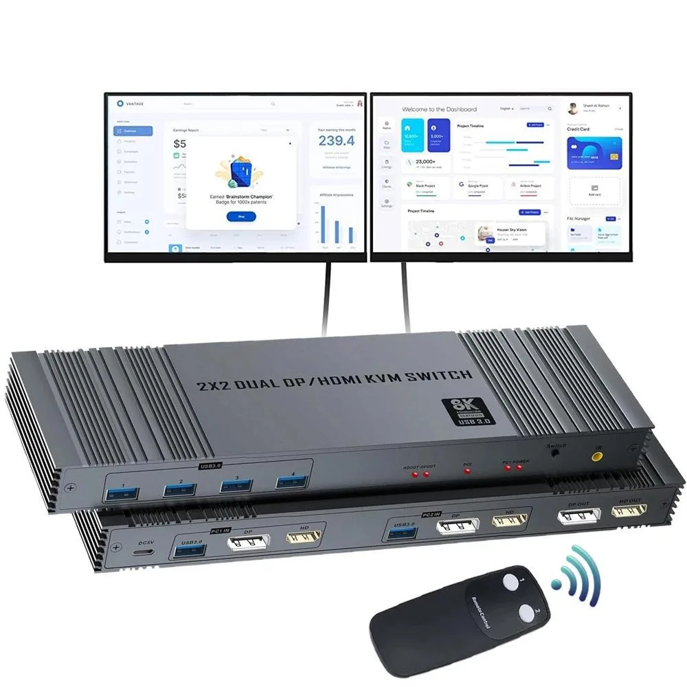 Jansicotek Jansicotek OZK10 USB 3.0 HDMI + DP 8K@60Hz 4K@120Hz Dual Monitor KVM Switch — product photo